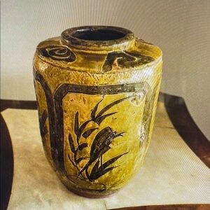 Artisan Ceramic Vase - Yellow and Black